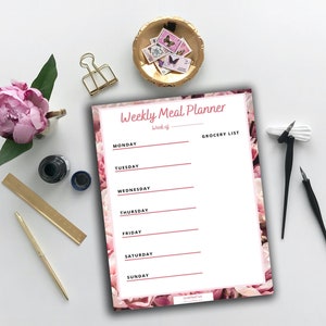 Digital Weekly Meal Planner- Editable Instant Download PDF list- Printable and Fillable PDF- A4 and US letter Editable Menu Planner