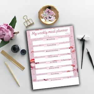 Digital Weekly Meal Planner- Editable Instant Download PDF list- Printable and Fillable PDF- A4 and US letter Editable Menu Planner