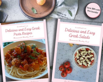 Digital Cookbook Bundle: Greek Salad and Pasta recipes, Instant Download Fillable PDF recipes E-books, Personalised gift cookbooks