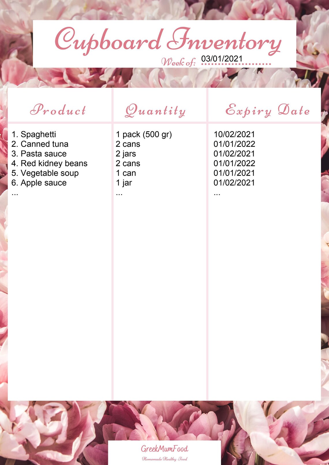 Digital Cupboard Inventory List Editable Instant Download PDF Etsy