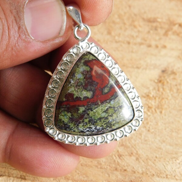 Collana Con Ciondolo Foglia In Argento 925 E Bloodstone – Lunghezza Catena 50 Cm