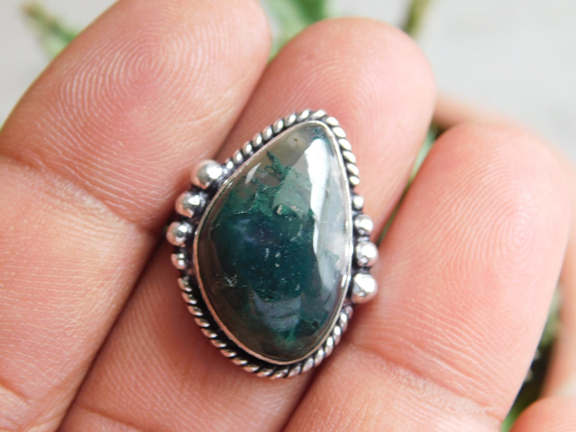 Green Moss agate Ring solid sterling silver ringmoss agate | Etsy
