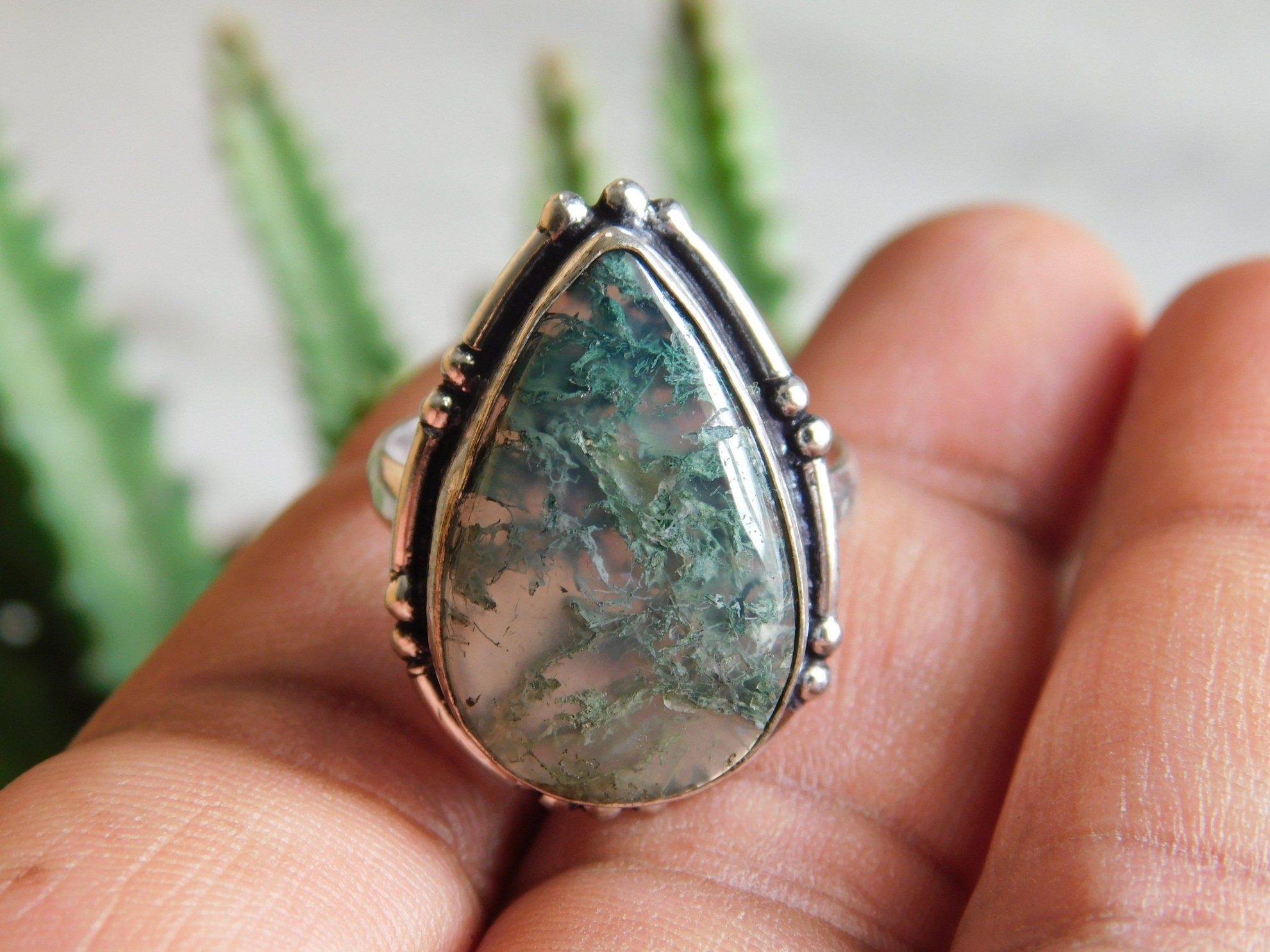 Green Moss agate Ring solid sterling silver ringmoss agate | Etsy