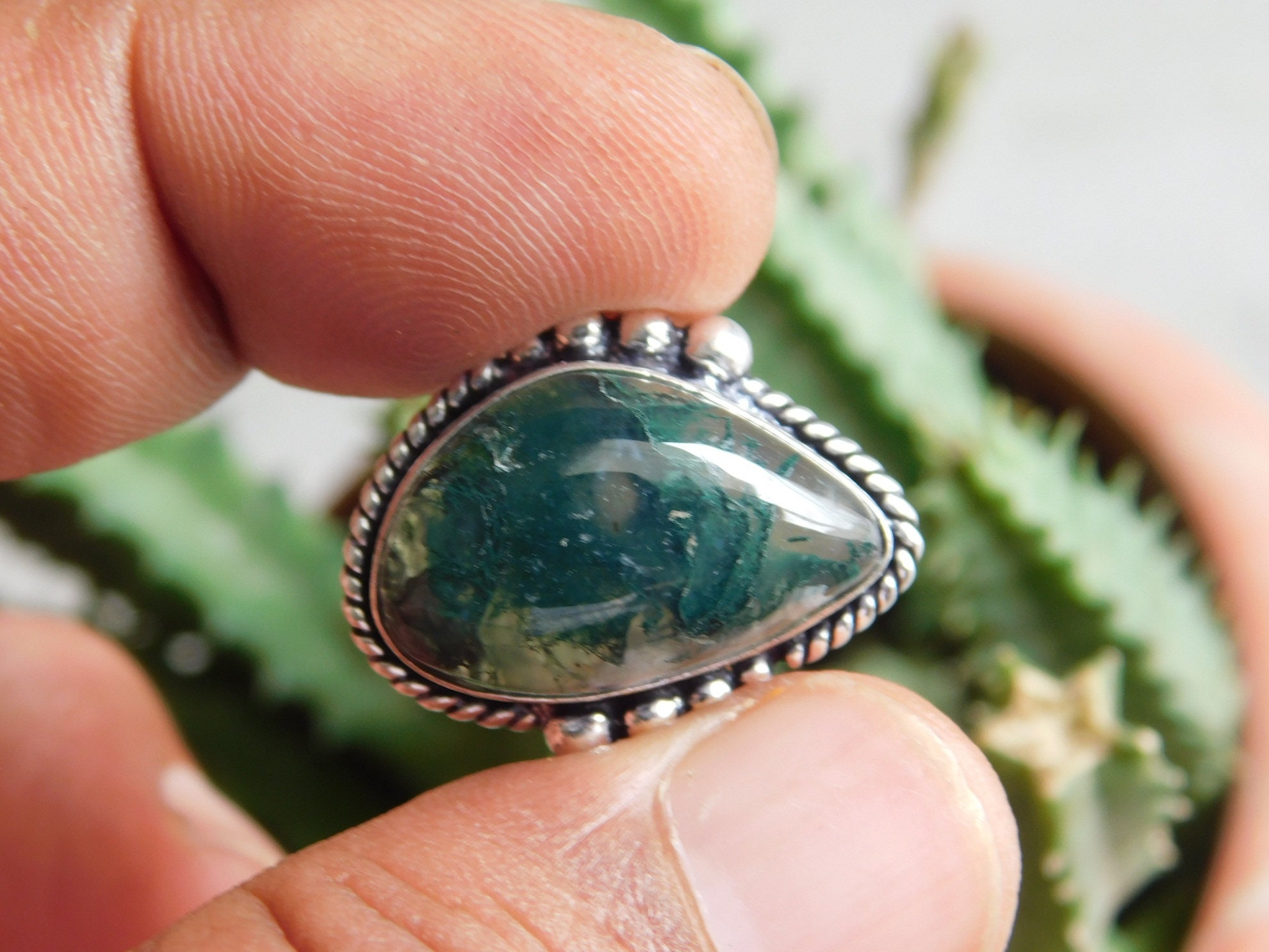 Green Moss agate Ring solid sterling silver ringmoss agate | Etsy