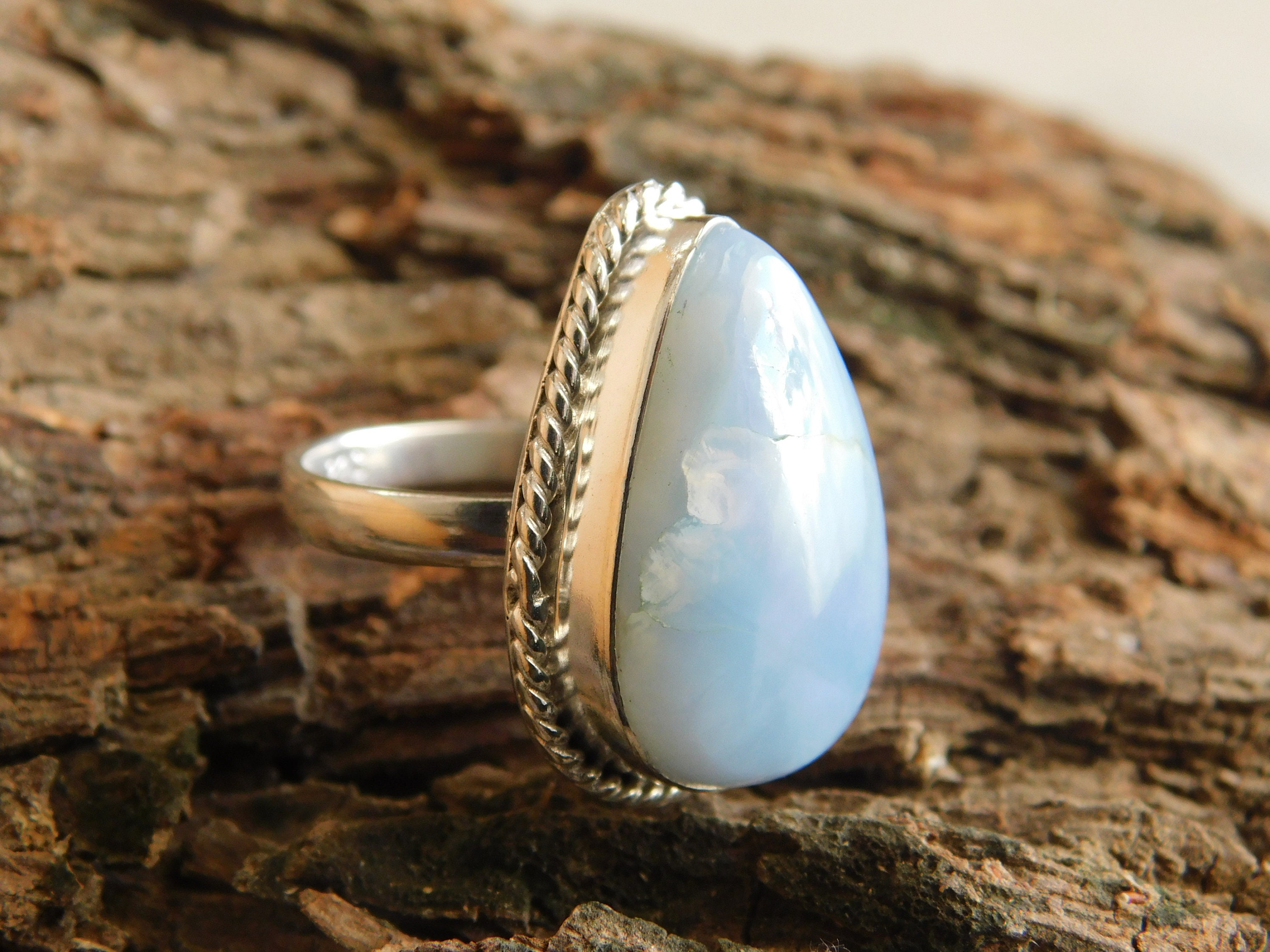 Blue Opal Ringsterling Silver Ring Promise Ringanniversary Etsy Uk