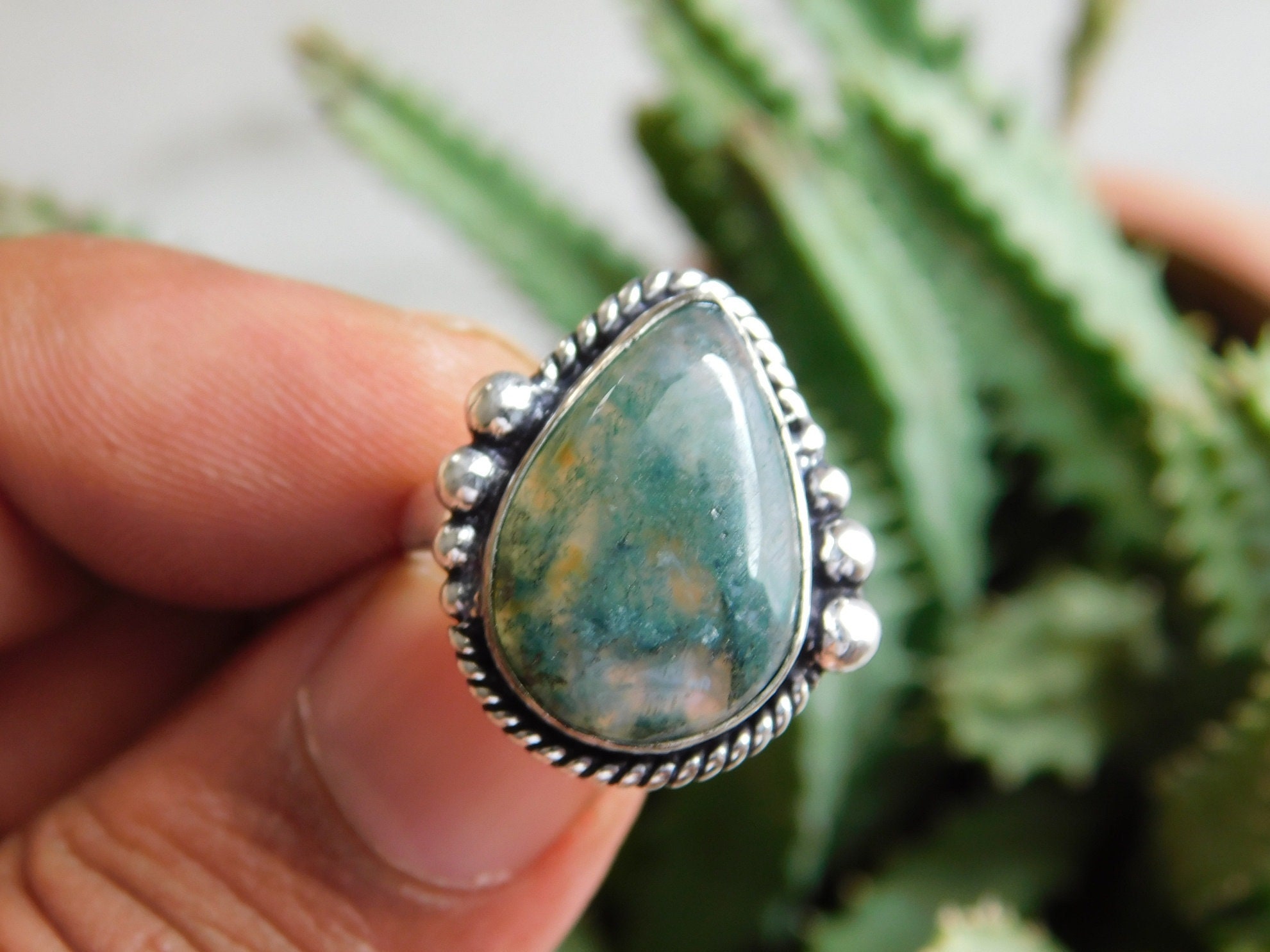 Green Moss agate Ring solid sterling silver ringmoss agate Etsy