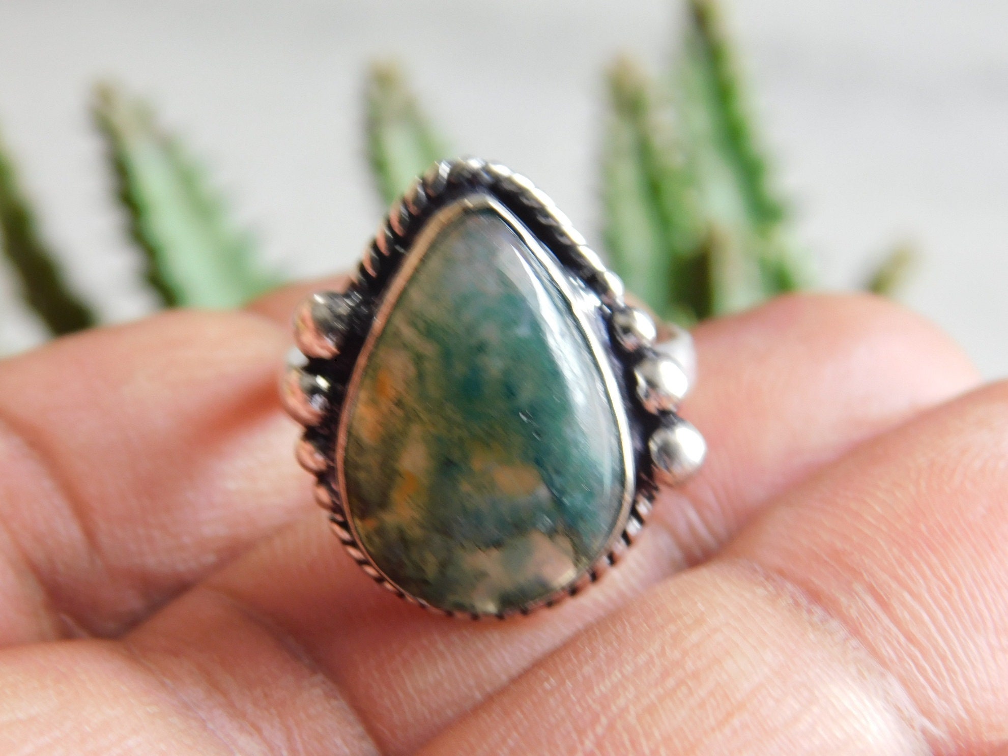 Green Moss agate Ring solid sterling silver ringmoss agate | Etsy