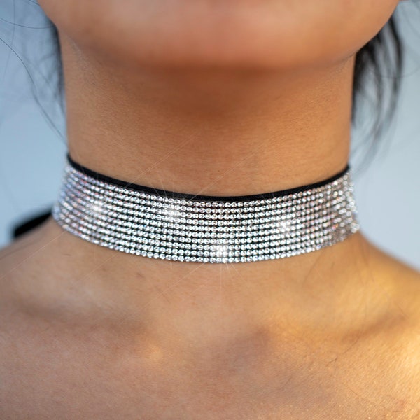 Tie Back Rhinestone Choker Available in Many Colors