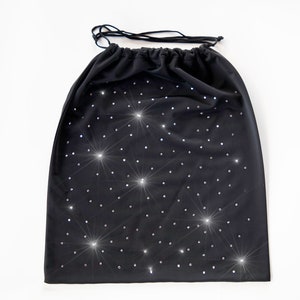 Black Lycra Spandex Rhinestone Drawstring Money Bag For Dancers 3 Sizes Available