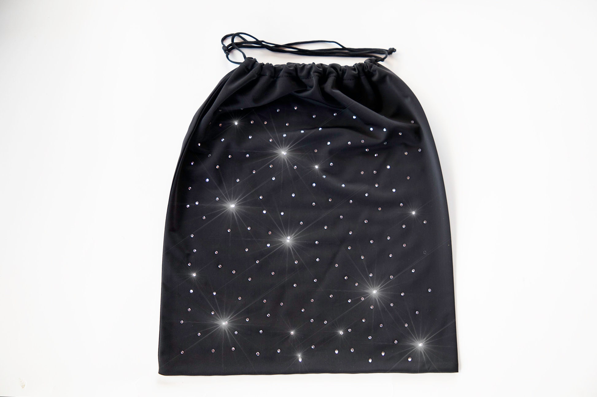 Black Lycra Spandex Rhinestone Drawstring Money Bag For Dancers 3 Sizes Available