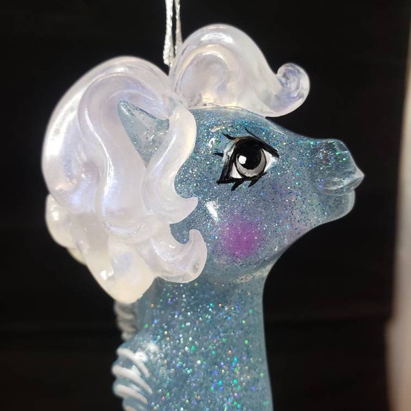 My Little Pony G1 Style Opalescent Blue Sparkle Resin Seapony Handmade Original Ornament