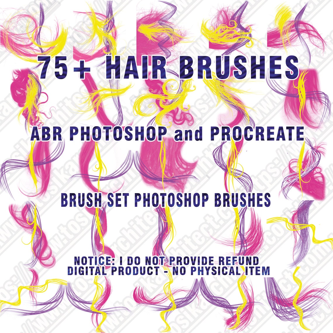 75 Hair Brushes, ABR Digital Hair, Abr Brushes, Painted Hair, Hair ABR, Brush Set
