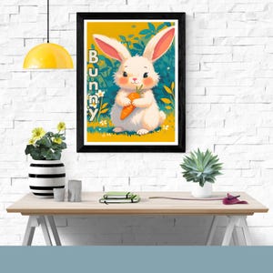 Cute Bunny Wall Art | Pastel Animal Poster for Kids Room | Baby Nursery Decor | Printable Bunny Download, Poster Wall Art Prints, ABC