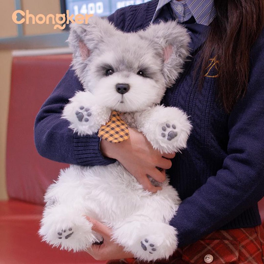 Realistic Plush Schnauzer Dog Backpack: Adjustable Straps UK