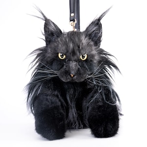 Sac à dos maine coon pour chat, sac à dos fait main Bakckpack, animal de compagnie réaliste en peluche pour chat pour amoureux des chats, cadeau artisanal en peluche, carte