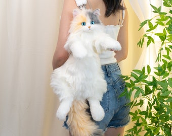 Handmade Calico Cat Backpack: Plush Convertible Bag