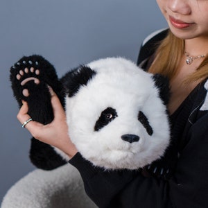 Menglan Panda Plush: Handgjord realistisk följeslagarplyschleksak för husdjur presentset bild 5