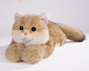 23.6 in Golden British Shorthair Cat Plush-Chongker Handmade Realistic Comfort Companion Pet-Girls Cat Lovers Birthday Gift Box Card