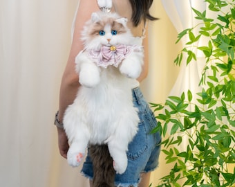 Lifelike Ragdoll Cat Plush Backpack – Handmade Novelty Fashion Bag
