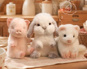 Handmade Realistic Faux Fur Animal Companions, Soft Bunny, Pig, Ferret (Gift for Animal Lovers)