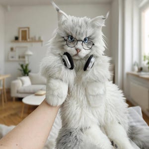 Handgefertigter Plüsch Maine Coon Katzenrucksack - Geschenk für Katzenliebhaber Geburtstagsgeschenk Tierisch inspirierte Mode