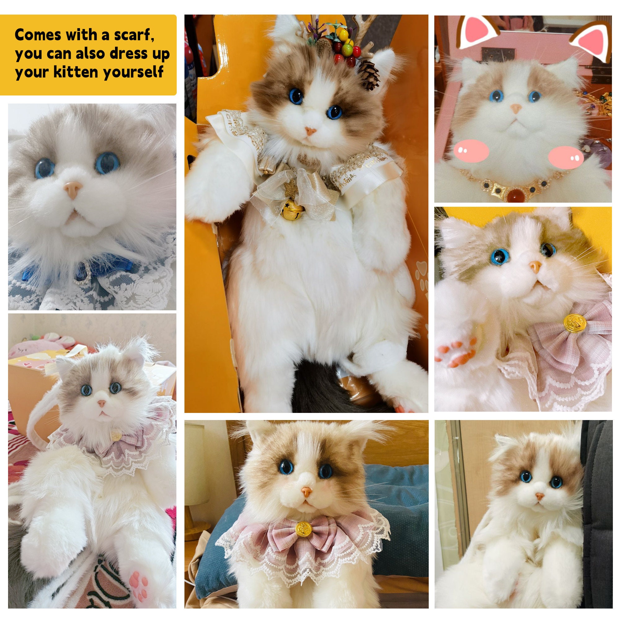 Handcrafted Faux Fur Cat Backpack with Adjustable Straps and Scarf Handmade Tuxedo Cat Backpack: Realistic Plush Stuffed Animal  main image 4