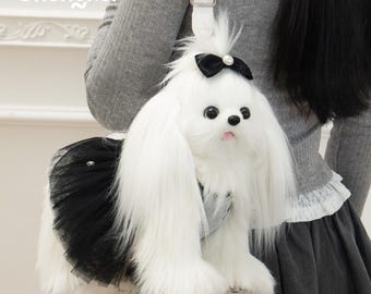 Realistic Maltese Dog Purse – Faux Fur Crossbody Bag with Tutu