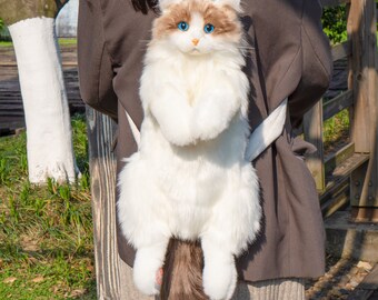 Chongker Realistischer Ragdoll-Katzen-Plüsch-Rucksack, Geschenke, süße Katze, modische Neuheitstasche, Geschenk für Katzenliebhaber