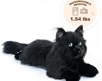 Heated Weighted Cat Plush, Lifelike Calming Companion, Removable Microwavable Heating Pack