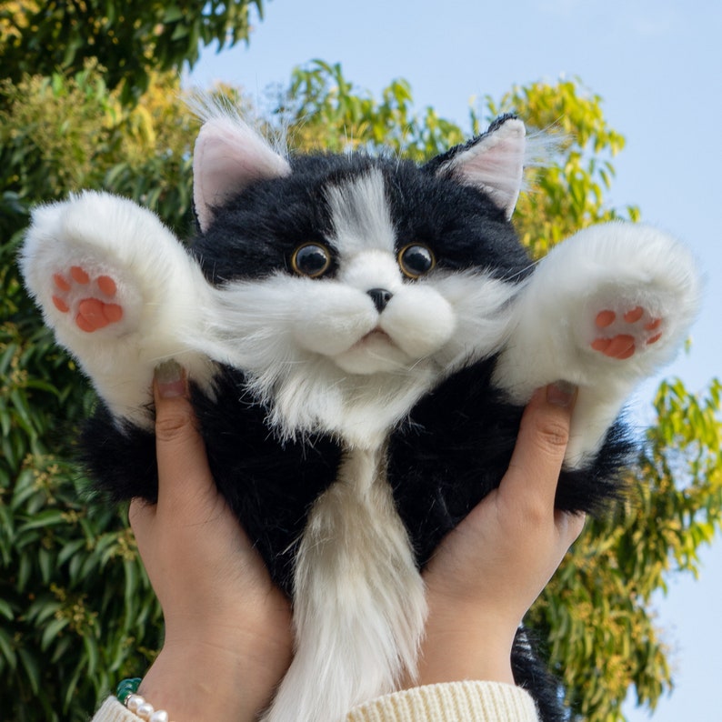 Chongker sac à dos en peluche réaliste chat noir et blanc cadeaux chat mignon mode nouveauté sac cadeau pour amoureux des chats image 5
