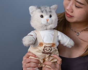 Chongker Peluche Kitty Poupée Ben en peluche faite main avec articulations intégrées Décoration d'intérieur pour les amoureux des chats, femmes et enfants, anniversaire