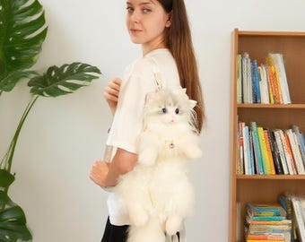 Life-Like Plush Minuet Cat Backpack: Wearable Companion Bag