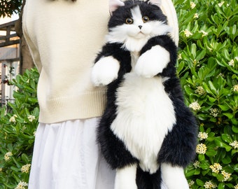 Chongker sac à dos en peluche réaliste chat noir et blanc cadeaux chat mignon mode nouveauté sac cadeau pour amoureux des chats