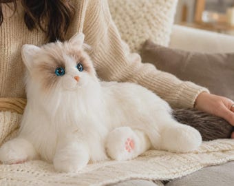 Robot Cat Companion Pet for Seniors Realistic Weighted Ragdoll Cat Plush:Calming Heartbeat, Soft Stuffed Animal