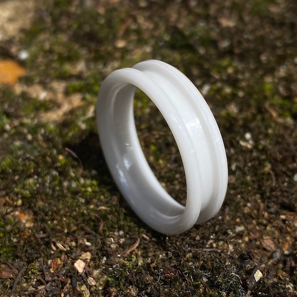 6mm Bevelled White Ceramic Polished Inlay Ring Blank