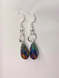 Solid Black Flame Opal Tear Drop Pair Of Earrings.