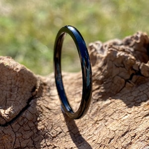 2 mm Schwarz Titan poliert Ring, Ehering, Jahrestag Ring, Geburtstag, Geschenk, minimalistischen Ring