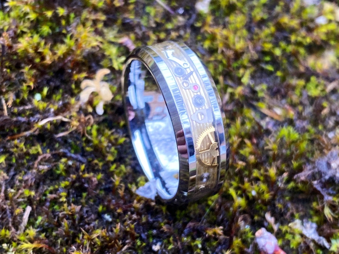 Tungsten Carbide Steampunk Wedding Ring Sets The Steampunk Engine