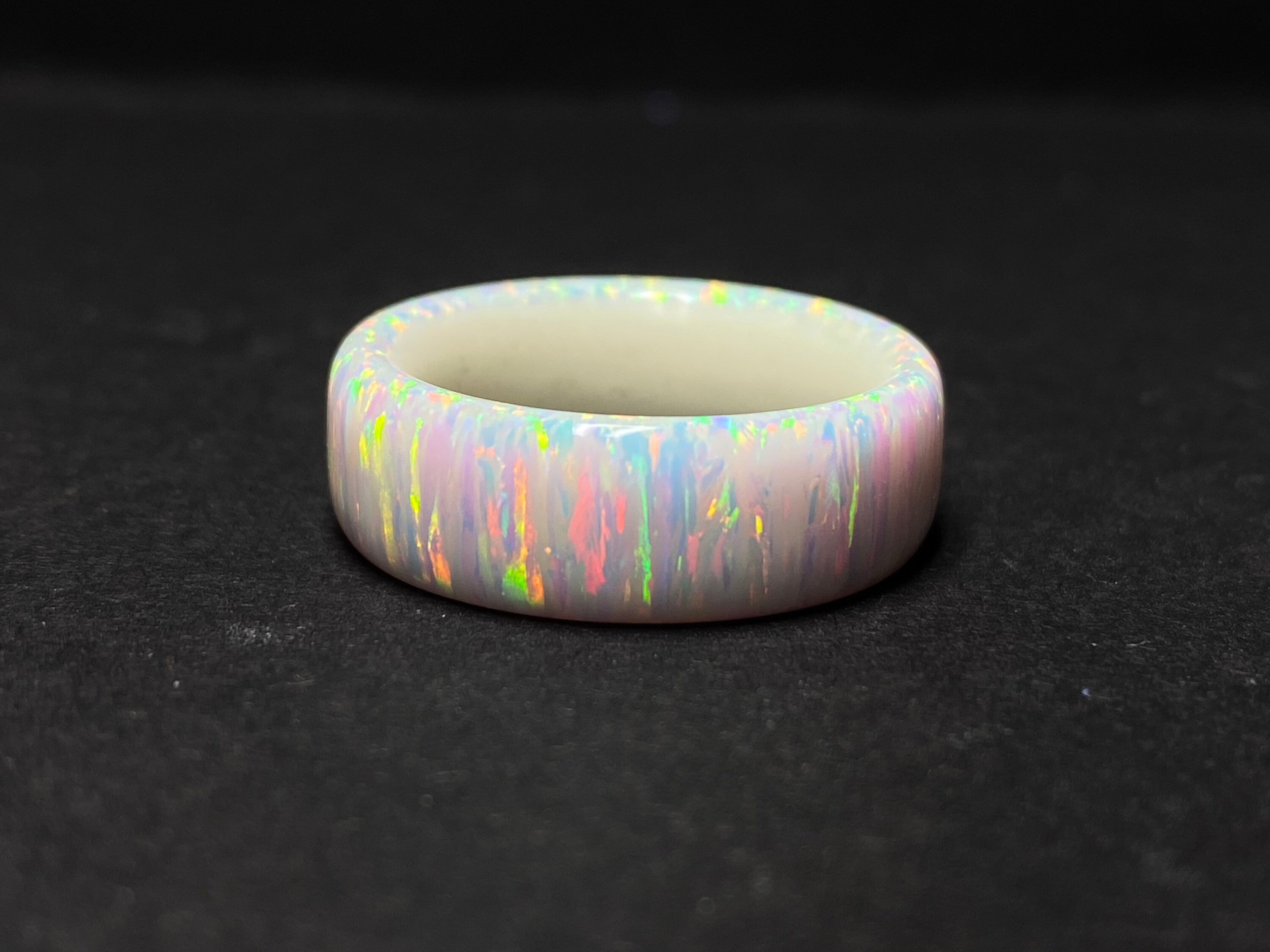 8mm White Snow Glowing Solid Opal Ring Handmade Bello Opal Ring