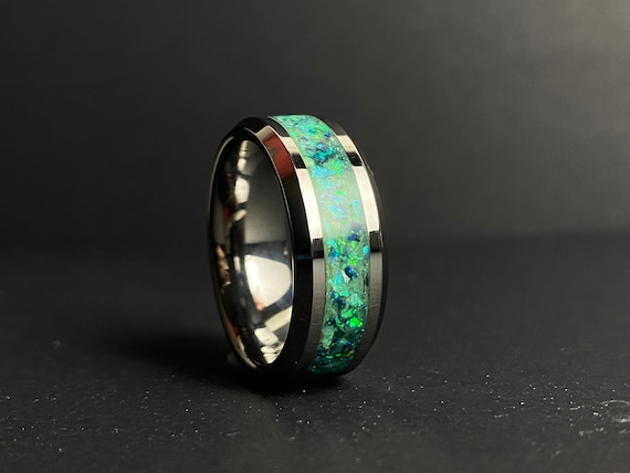 Tungsten rings with green inlay sale