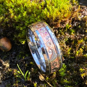 The Steampunk Engine Ring Copper (Handmade All Metal Watch Parts Inlayed Into A Tungsten core) Steampunk Ring, Gear Ring