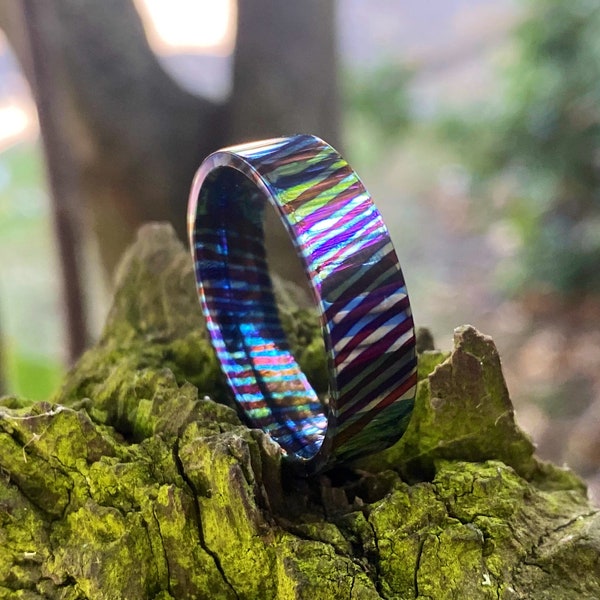 6mm Timascus (Titanium Damascus) Premium Ring. Wedding Ring, Engagement Ring, Promise Ring, Gift.