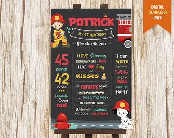 Fireman Poster Firetruck Chalkboard Stat Poster DIY Printable Fire Engine Milestone Chalkboard Poster Fire Truck Chalkboard Sign