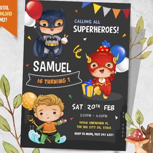 Superhero Invite+ FREE Thank You Card, Cute Superheroes Birthday Invitation, Kids Party Invite, Kiddie Birthday Invite, Boy Birthday Card