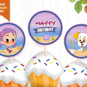 Under the Sea Cupcake Toppers, INSTANT DOWNLOAD, Animal Creatures Birthday Party Label, Mermaid Printable, Kids Cupcake Toppers, Girls