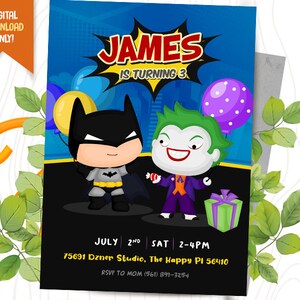 Convite de super-herói + cartão de agradecimento GRATUITO, convite de aniversário de super-heróis fofos, convite para festa infantil, convite de terceiro aniversário, cartão de aniversário de menino
