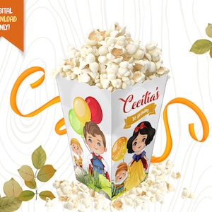 Pudełko na popcorn urodzinowy księżniczki, słodkie pudełko na popcorn wycięte z księżniczki, pudełko na upominki krasnoludków, pudełko na słodycze dla dziewcząt, upominki na przyjęcie dla dzieci, pudełko na smakołyki urodzinowe