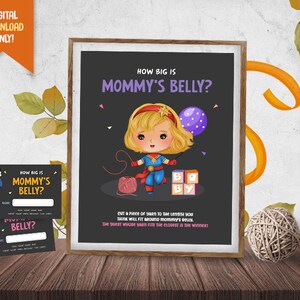 How Big is Mommy&#39;s Belly Game Baby Shower, Superhero Baby Shower Sign, Mommy Tummy Game Sign, Superheroes Baby Shower Games, Superhero Games