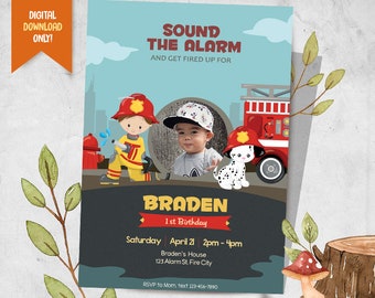 Firefighter Digital Invitation + FREE Thank You Card, Fireman Birthday Invite, Fire Truck Party Printable, Fire Rescue Invite, Kids Invite