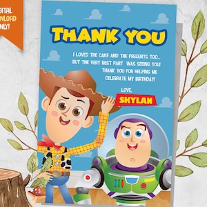 Cowboy Digital Thank You Card, Astronaut Party Favor, Cute Toy Party Card, Cowboy Birthday Favor Card, Toy Birthday Party, Balloon Party